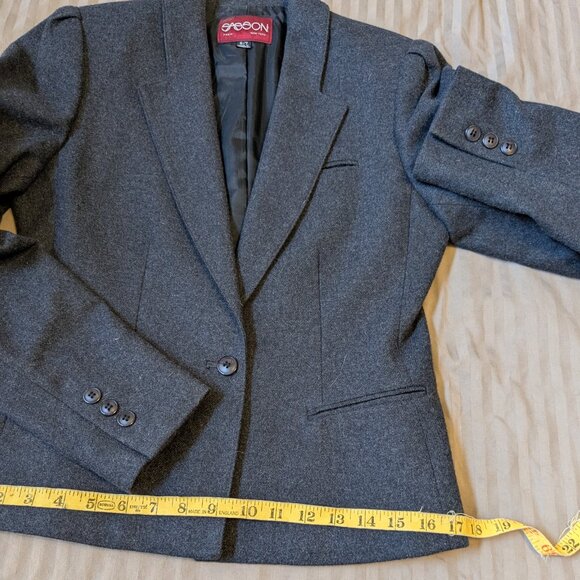 90s Vintage Sasson Designer Gray Wool Blend Jacket Skirt - Suit - Two Pieces - Picture 7 of 16